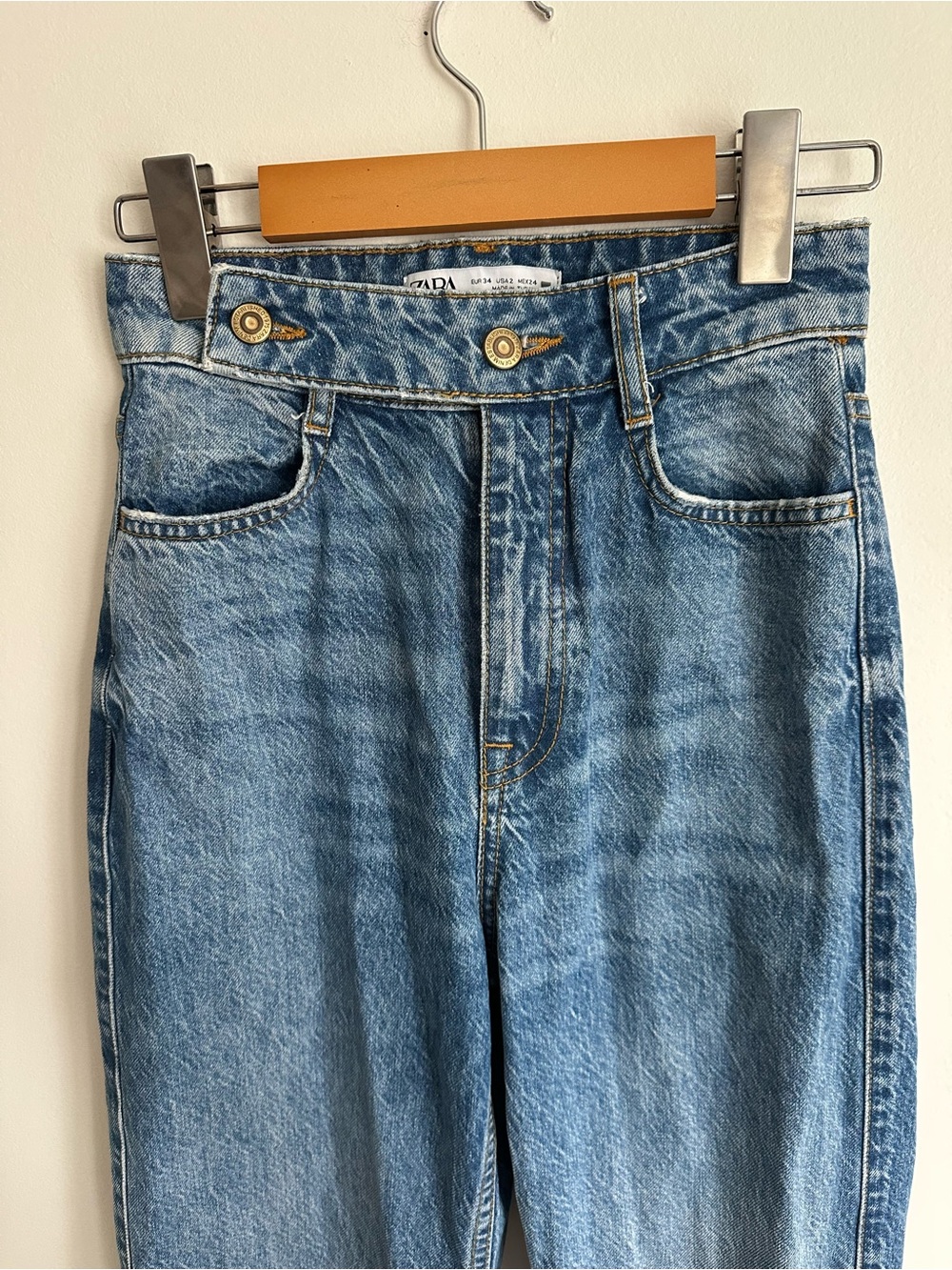ZARA High Rise Crossover Waist Wide Leg Jeans Blue Size 2
